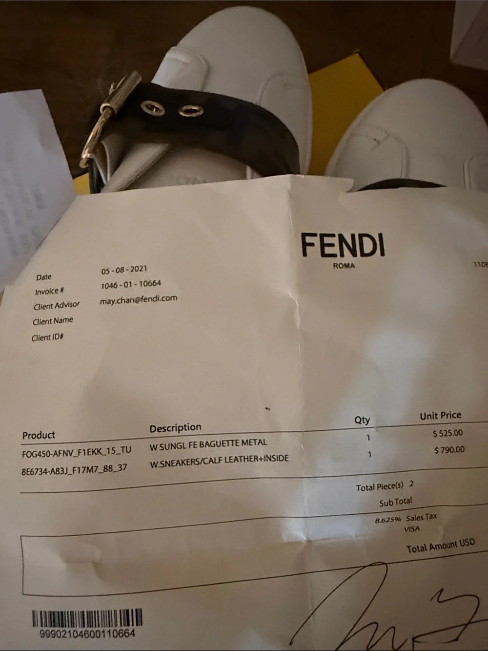 Fendi White Leather Sneakers with Brown Logo Buckle Strap